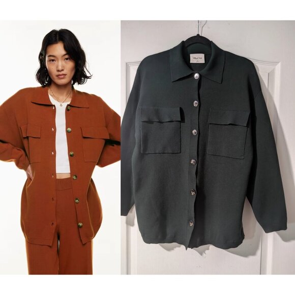 Aritzia Wilfred Free | Ronnie Long knit relaxed shirt jacket In Green - Picture 1 of 13